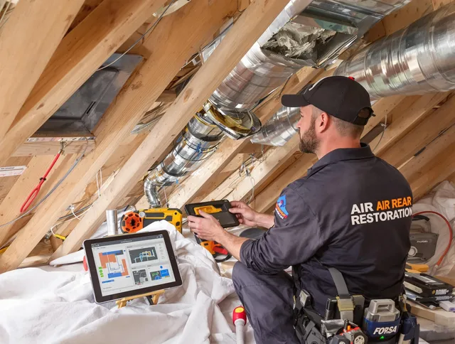 Winchester Air Duct Cleaning technician performing precise duct repair work in Winchester